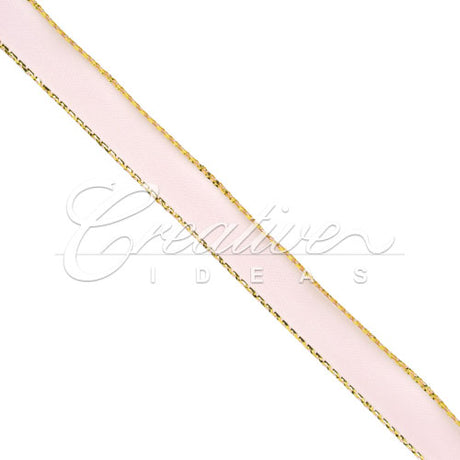 3/8" Satin With Gold Edge Ribbon- 50 Yards (Light Pink)