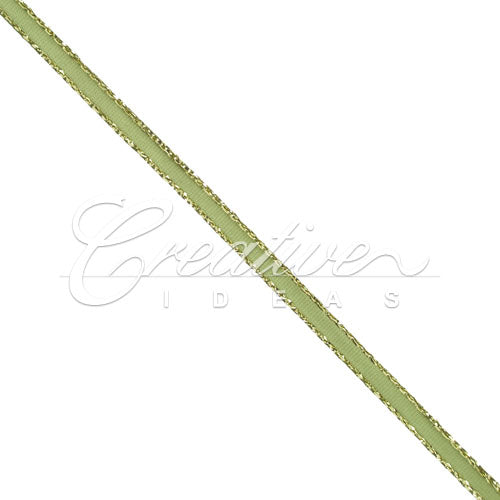 1/8" Satin With Gold Edge Ribbon - 50 Yards (Moss Green)