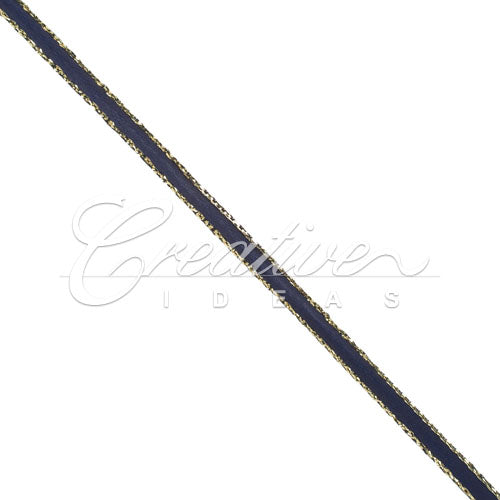 1/8" Satin With Gold Edge Ribbon - 50 Yards (Navy Blue)