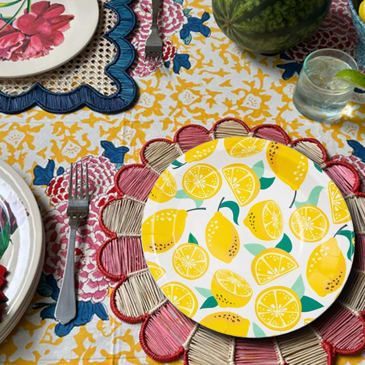 8 Count Lemon Color Themed Paper Dinner Plates for Summer Parties