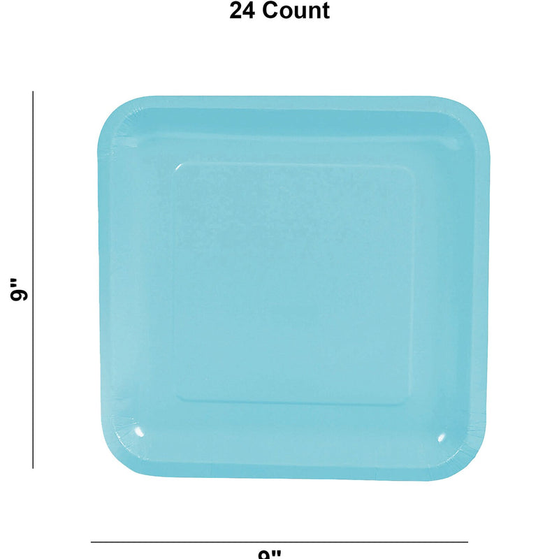 24 Count Light Blue Square Paper Dinner Plates 9" Disposable Party Tableware