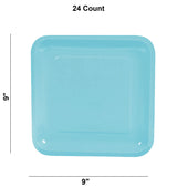 24 Count Light Blue Square Paper Dinner Plates 9" Disposable Party Tableware