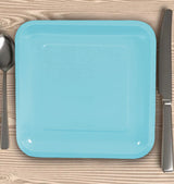 24 Count Light Blue Square Paper Dinner Plates 9" Disposable Party Tableware