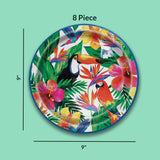 8 Count Tropical Palm Leaves Luau Party Paper Dinner Plates 9" Tropical Party Supplies