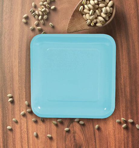 24 Count Light Blue Square Paper Dinner Plates 9" Disposable Party Tableware
