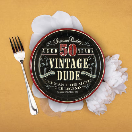 8 Ct. 50th Birthday Party Vintage Dude Paper Dessert Plates 7" Disposable Plates