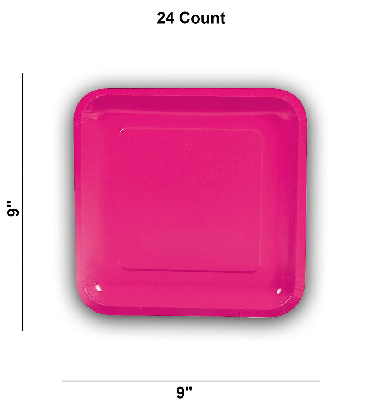24 Count Hot Pink Square Paper Dinner Plates 9" Disposable Party Tableware