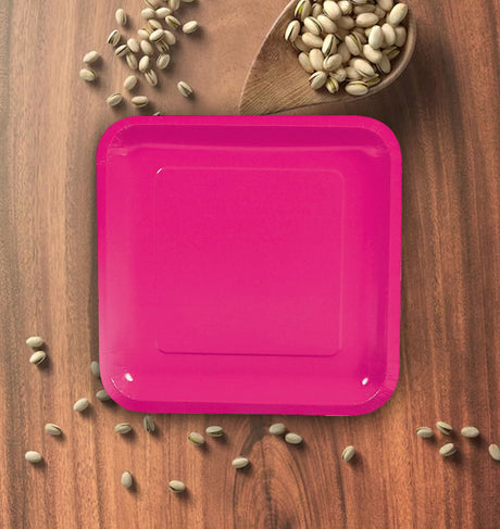 24 Count Hot Pink Square Paper Dinner Plates 9" Disposable Party Tableware