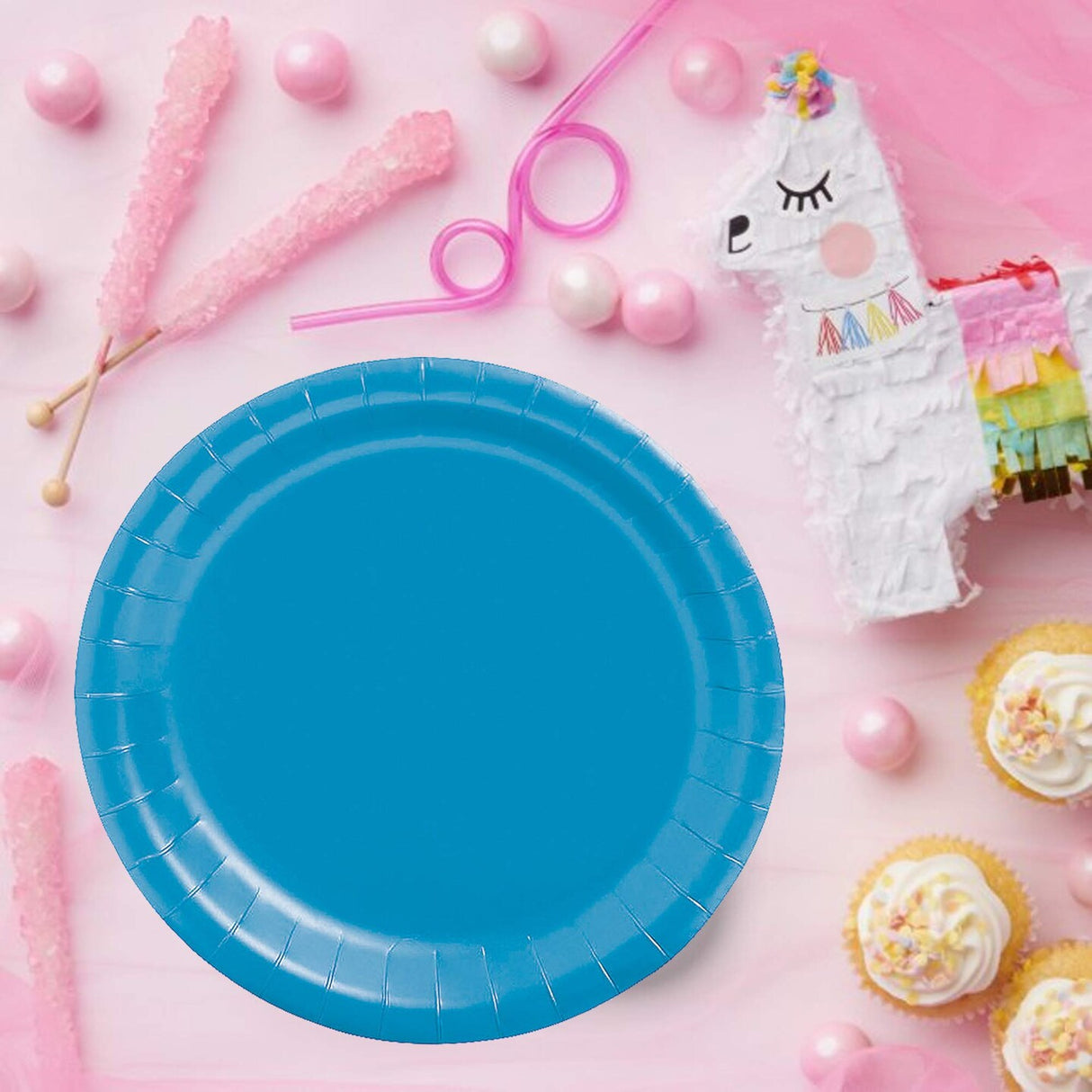 24 Count Turquoise Round Dessert Plates 7 Inch Paper Plates for Pool Parties