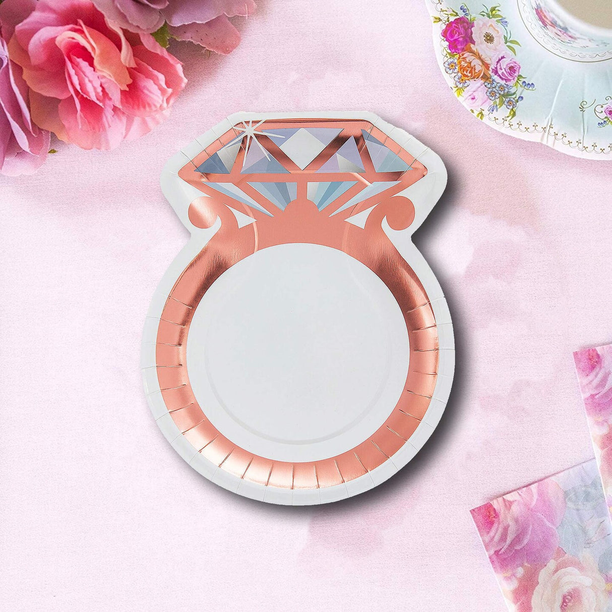 8 Count Wedding Ring-Shaped Paper Dinner Plates 8½" x 11½" Disposable Bridal Shower & Engagement Party Plates