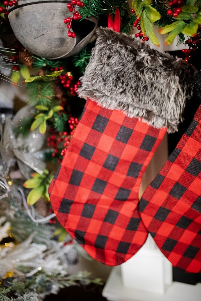 Red & Black Buffalo Plaid Stockings 23 Inch Christmas Decor