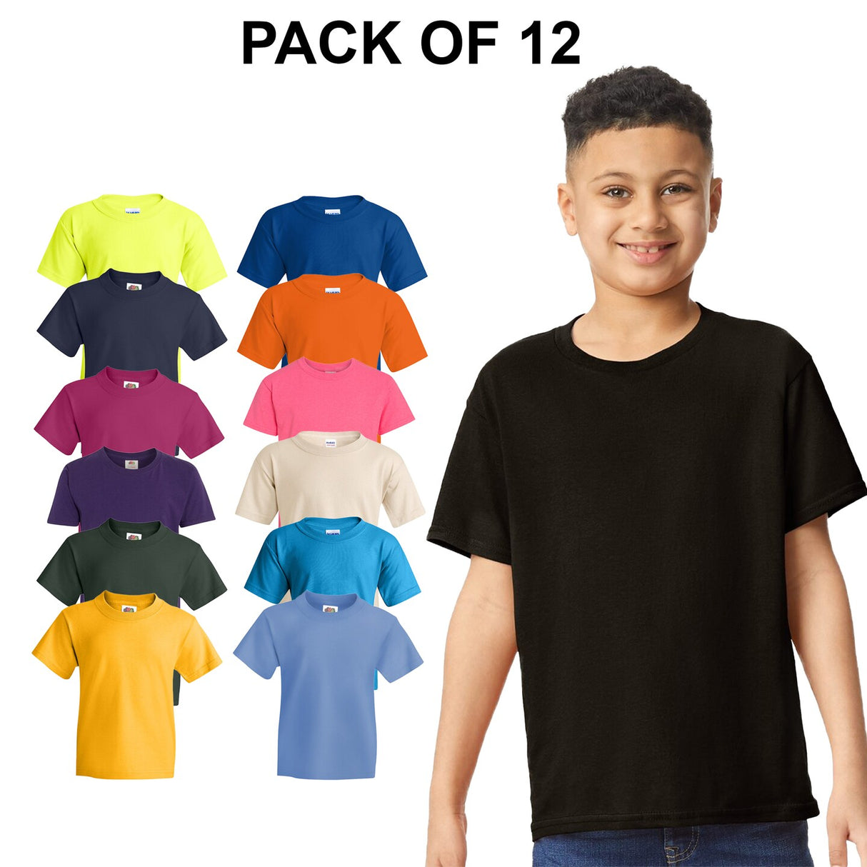 12 Pack Gildan® Heavy Cotton Youth Crew Neck Short Sleeve T-Shirt