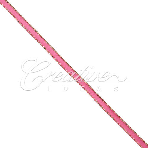 1/8" Satin With Gold Edge Ribbon - 50 Yards (Hot Pink)