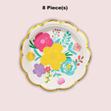 8 Ct. Fiesta Floral Bright Scalloped Paper Dessert Plates Vibrant 7" Party Tableware
