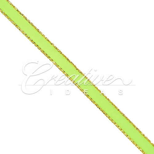 1/4" Satin With Gold Edge Ribbon - 50 Yards (Apple Green)