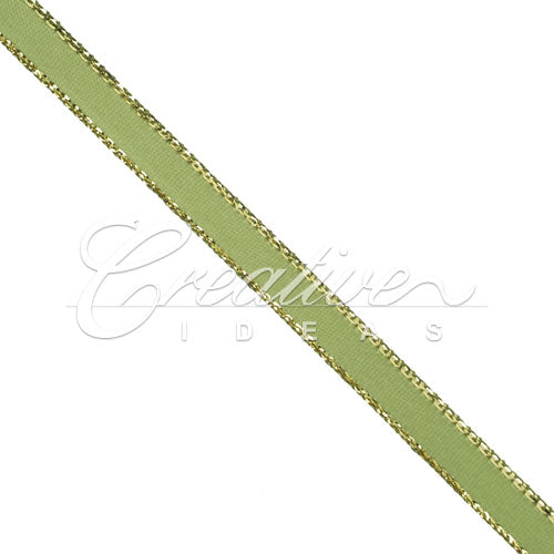 1/4" Satin With Gold Edge Ribbon - 50 Yards (Moss Green)