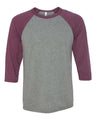 Bella + Canvas Unisex Three-Quarter Sleeve Baseball Tee