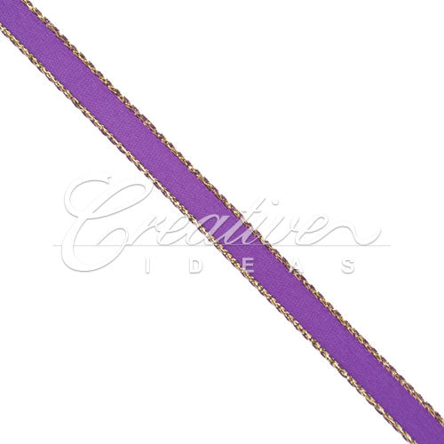 1/4" Satin With Gold Edge Ribbon - 50 Yards (Purple)