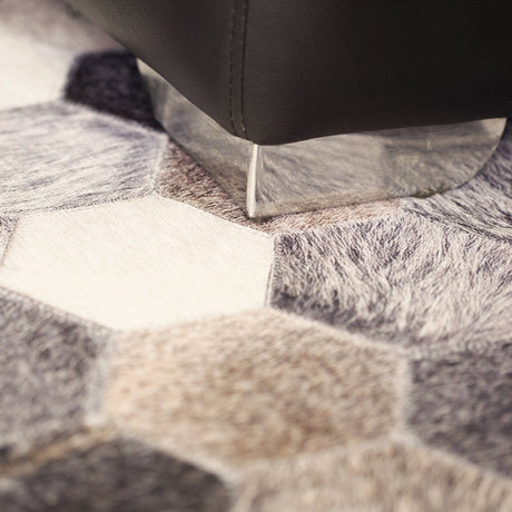Vegan Geometric Gray Black Faux Hide/Cowhide Printed Rug - Gray Black Geometric Patchwork, Soft Feel, Durable, 5' X 7' To 10' X 13' (1 Piece)