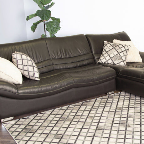 Vegan Diamond Patchwork Polyester Fabric - Gray Black Faux Hide Cowhide, Diamond Patchwork, 10' X 13' (1 Piece)