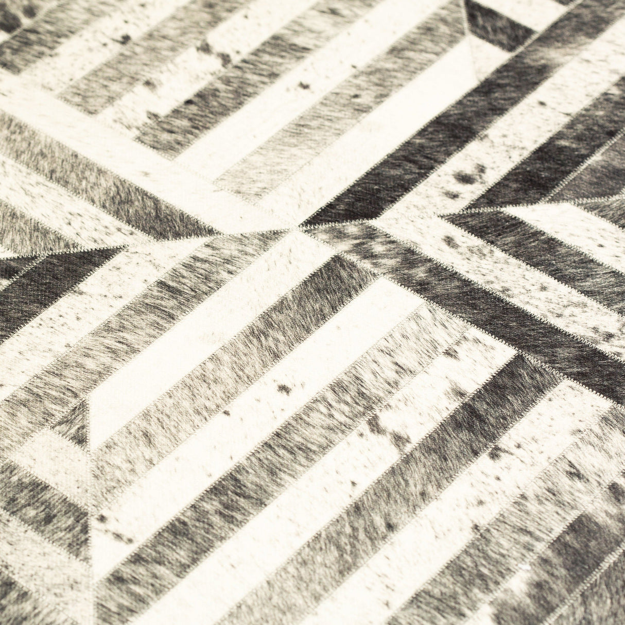 Geometric Vegan Hide Patchwork Printed Rug - Vertical Lines Design, Gray Beige Ivory, Area Rug (5' X 7')