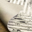 Geometric Vegan Hide Patchwork Printed Rug - Vertical Lines Design, Gray Beige Ivory, Area Rug (5' X 7')