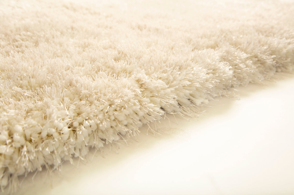 Off White Solid Shag Area Rug/Carpet Polyester Fabric - Off White, Plush Fluffy Shine, Thick And Thin Yarns Design, 7'6" X 10'3" (1 Piece)
