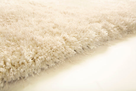 Off White Solid Shag Area Rug/Carpet Polyester Fabric - Off White, Plush Fluffy Shine, Thick And Thin Yarns Design, 7'6" X 10'3" (1 Piece)