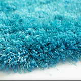 Turquoise Solid Shag Area Rug/Carpet Polyester Fabric - Turquoise, Thick And Thin Yarns Design, 2" High Pile (1 Unit)