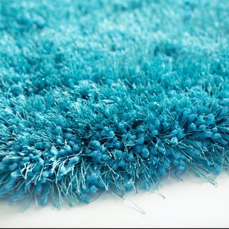 Turquoise Solid Shag Area Rug/Carpet Polyester Fabric - Turquoise, Thick And Thin Yarns Design, 2" High Pile (1 Unit)