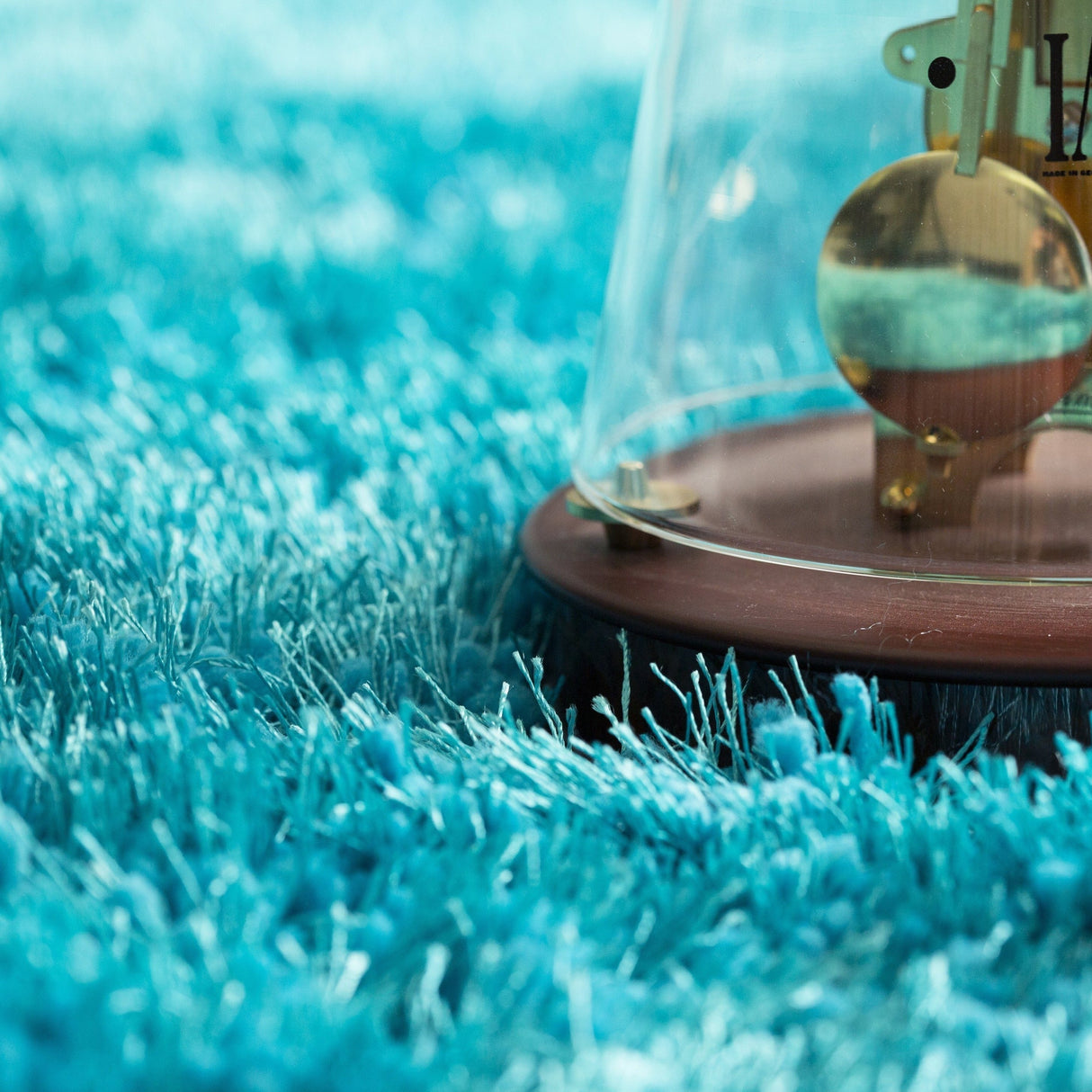 Turquoise Solid Shag Area Rug/Carpet Polyester Fabric - Turquoise, Thick And Thin Yarns Design, 2" High Pile (1 Unit)