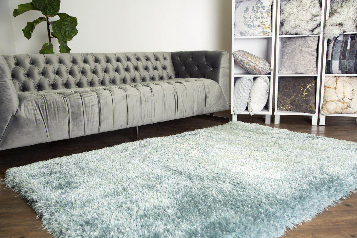 Marine Blue Solid Shag Area Rug Carpet Polyester Fabric - Marine Blue, Thick And Thin Yarns Design, 2" High Pile (1 Unit)