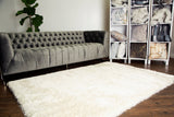 Off White Solid Shag Area Rug/Carpet Polyester Fabric - Off White, Plush Fluffy Shine, Thick And Thin Yarns Design, 7'6" X 10'3" (1 Piece)