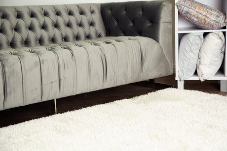 Off White Solid Shag Area Rug/Carpet Polyester Fabric - Off White, Plush Fluffy Shine, Thick And Thin Yarns Design, 7'6" X 10'3" (1 Piece)