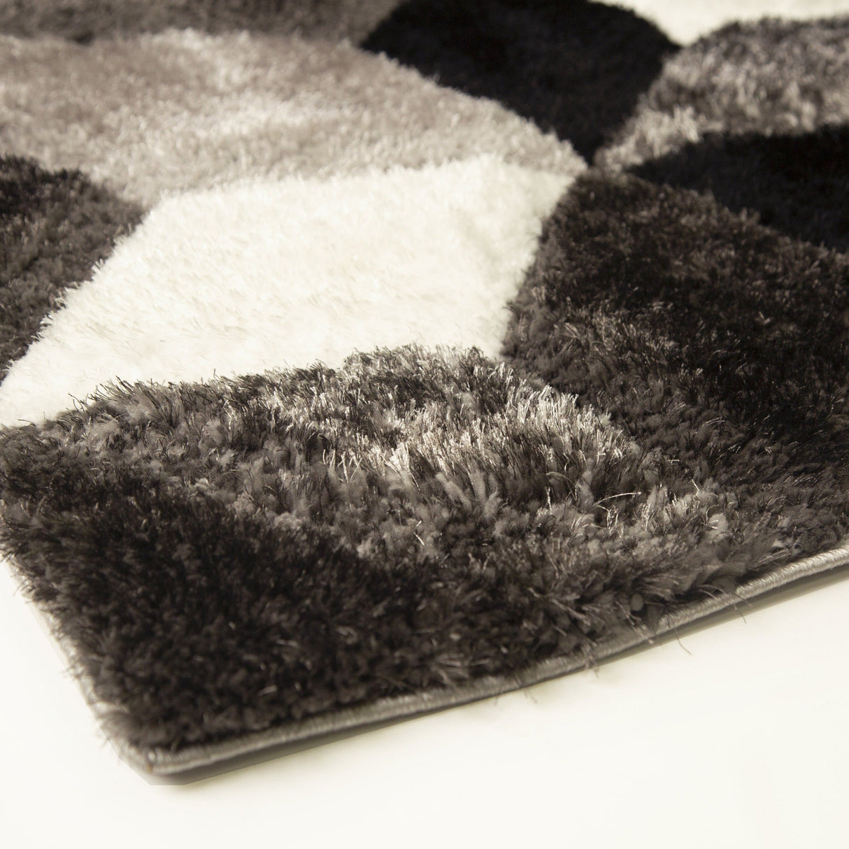 SR-729 Polyester Fabric - Silver Black White 3D Geometric Shag, 7'6" X 10'3", 5' 3" X 7' 5" (1 Rug)