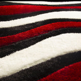 SR-725 Polyester Fabric - Red, White, Black 3D Wave Shag Area Rug, 2" Pile Height (1 Piece)