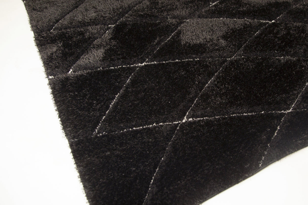 SR-722 Polyester Fabric - White/Black 3D Lines, Shag Area Rug, 2" Pile Height (1 Piece)