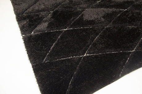 SR-722 Polyester Fabric - White/Black 3D Lines, Shag Area Rug, 2" Pile Height (1 Piece)