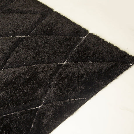 SR-722 Polyester Fabric - White/Black 3D Lines, Shag Area Rug, 2" Pile Height (1 Piece)