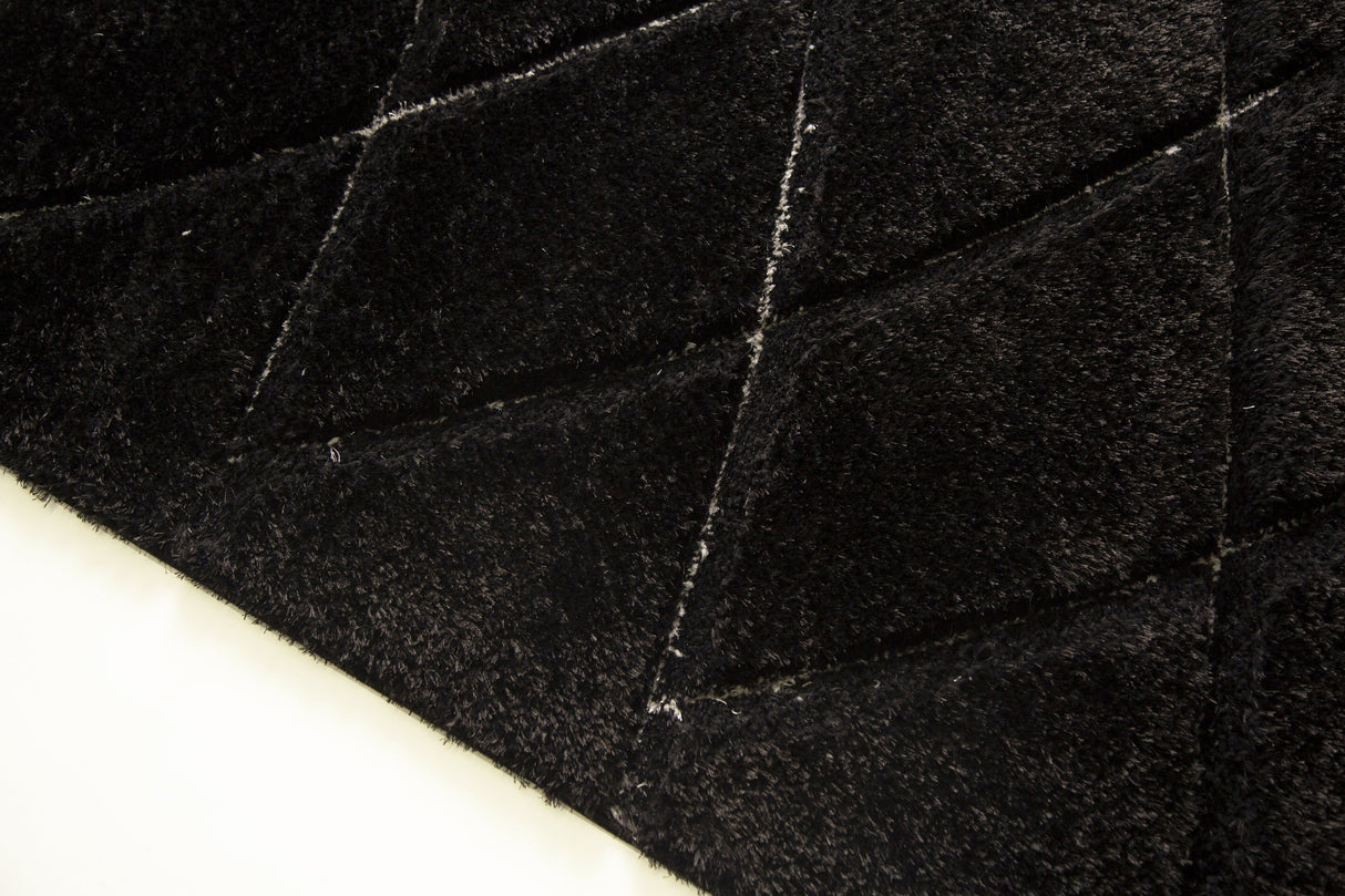 SR-722 Polyester Fabric - White/Black 3D Lines, Shag Area Rug, 2" Pile Height (1 Piece)