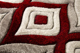 SR-721 Polyester Fabric - Plush Fluffy Shine 3D Geometric Design, Red/Silver/Yellow, 2' X 3", 5' 3" X 7' 5", 7' 6" X 10' 3" (1 Rug)