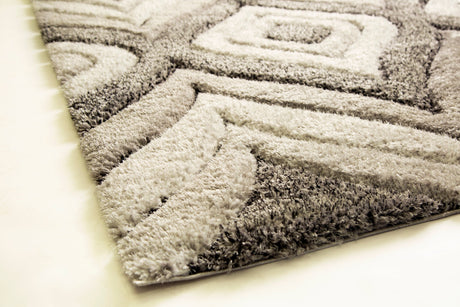 SR-721 Polyester Fabric - Plush Fluffy Shine 3D Geometric Design, Red/Silver/Yellow, 2' X 3", 5' 3" X 7' 5", 7' 6" X 10' 3" (1 Rug)