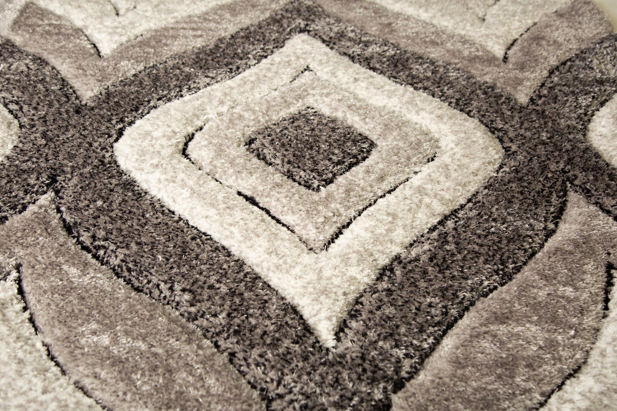 SR-721 Polyester Fabric - Plush Fluffy Shine 3D Geometric Design, Red/Silver/Yellow, 2' X 3", 5' 3" X 7' 5", 7' 6" X 10' 3" (1 Rug)
