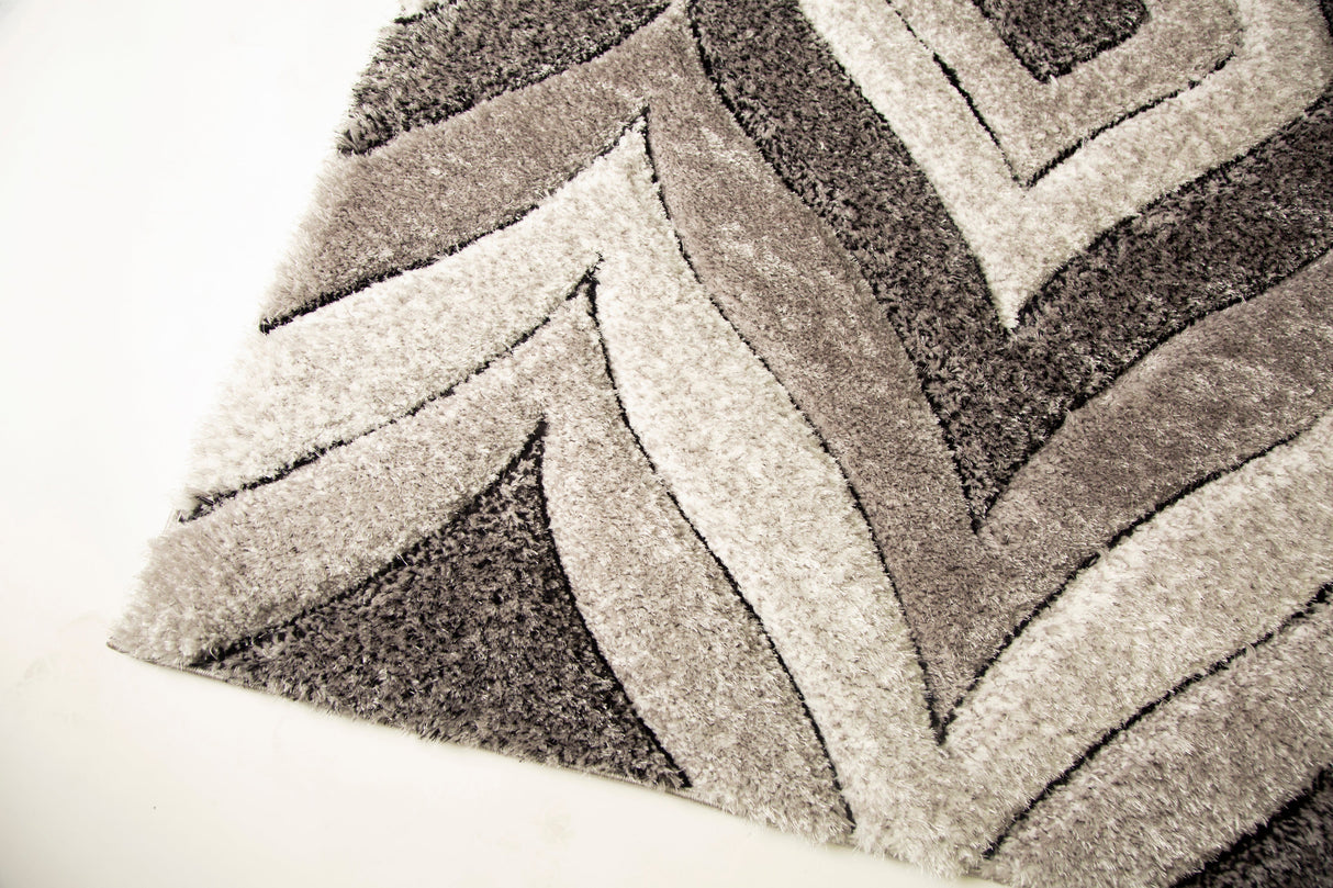 SR-721 Polyester Fabric - Plush Fluffy Shine 3D Geometric Design, Red/Silver/Yellow, 2' X 3", 5' 3" X 7' 5", 7' 6" X 10' 3" (1 Rug)