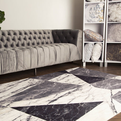Makymo Polyester Faux Fur Rug - Black Gray And White Lattice Design, Soft Plush, 7'6" X 10'3" (1 Piece)
