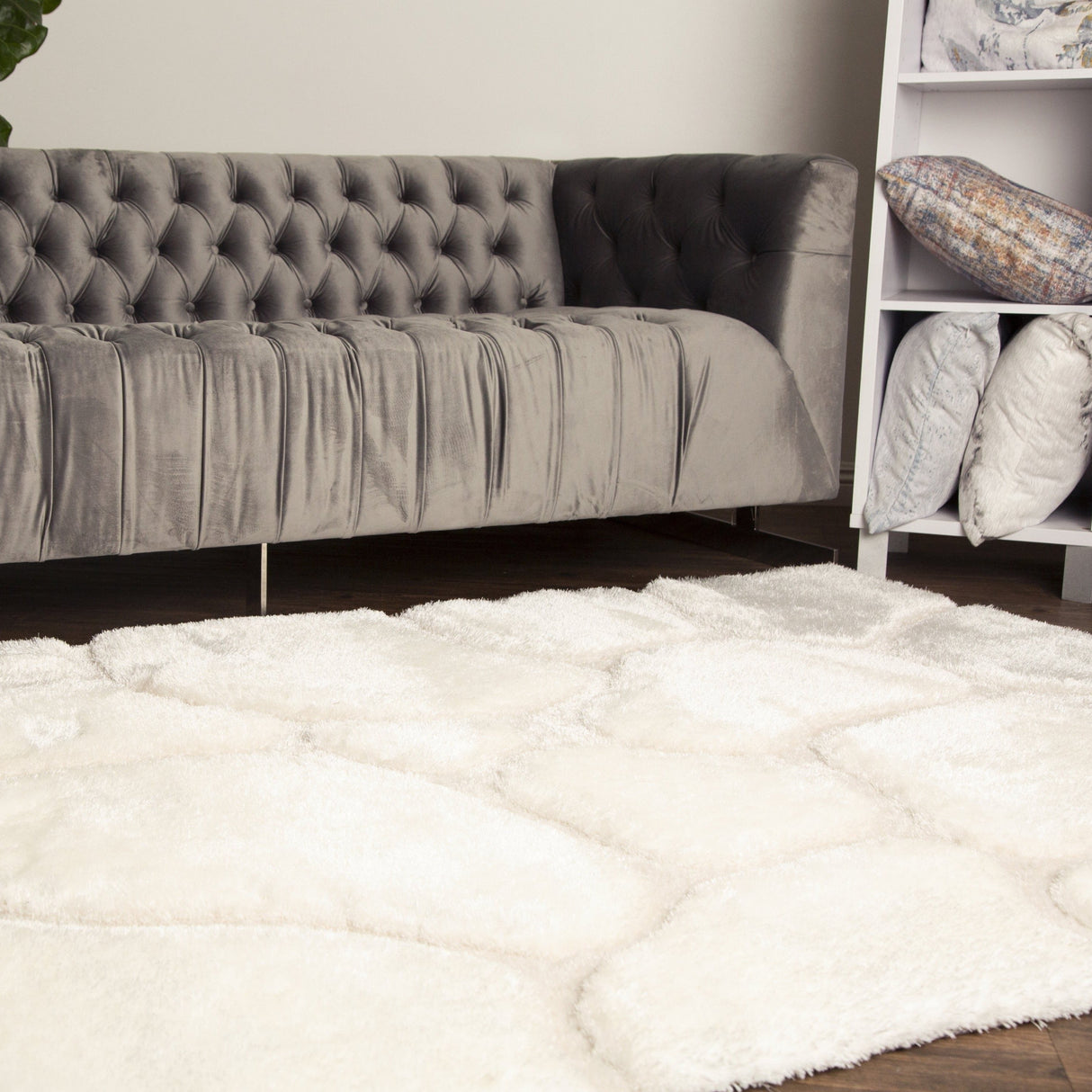 Soft Cozy 3D Rock Design Polyester Fabric - Hand Carved Rock Pattern, 5' X 7', Earth, Ivory, Steel (1 Rug)