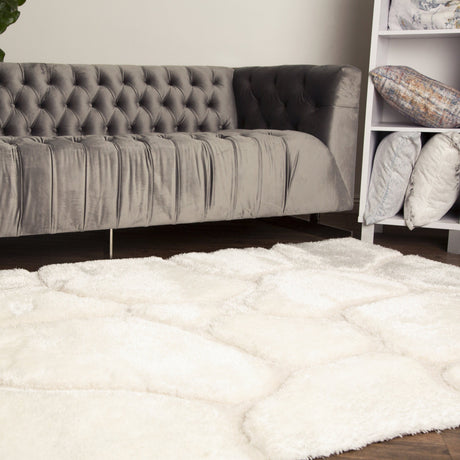 Soft Cozy 3D Rock Design Polyester Fabric - Hand Carved Rock Pattern, 5' X 7', Earth, Ivory, Steel (1 Rug)