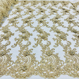 1 Yard Beaded 3D Floral Lace Fabric Embroidered on Polyester Net Mesh 52 inch Width
