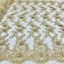 Beaded 3D Floral Lace Fabric - Embroidered 100 Percent Polyester Net Mesh, 3D Floral Beaded Design, 52" Wide (1 Yard)