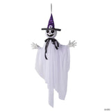 39 1/4" Animated Hanging Smiling Ghost with Witch Hat & Black Bow Halloween Decoration